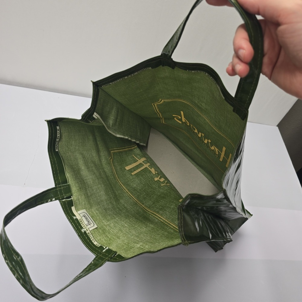 Harrods Knightsbridge Green PVC Coated Cotton Tote Bag Ulster Weavers Large - Picture 5 of 6